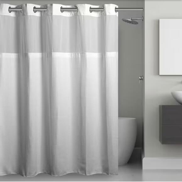 NWT - Hookless Waffle 71 in. W x 86 in. L Polyester Shower Curtain in White - Picture 1 of 4